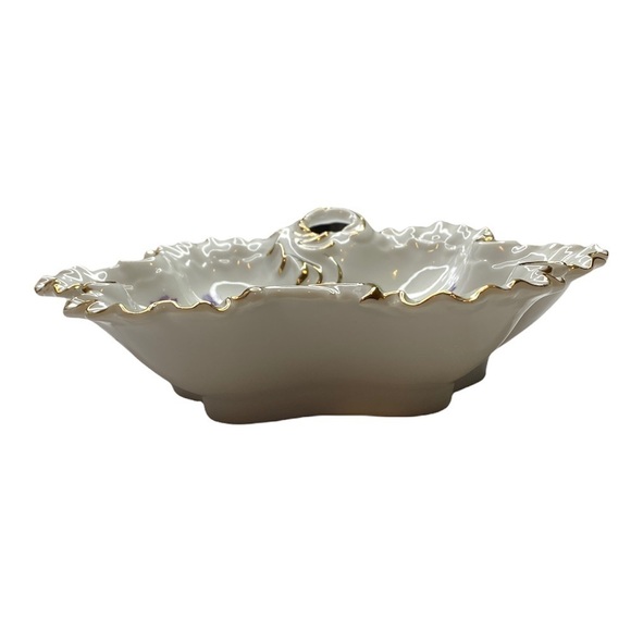 Vintage Norcrest “Sweet Violet” Gold Rim Leaf Shape Candy Dish. - Picture 3 of 7